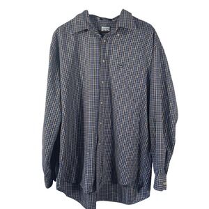 Faconnable Men's XL Button Down Shirt Blue Red Plaid Cotton‎ Classic Fit Casual